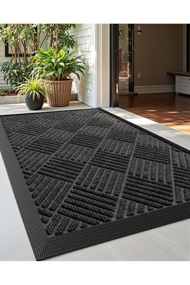 Front Door Mat Outside Entrance, 60 x 90 cm Heavy Duty Rubber Non Slip Doormat for Inside House, En