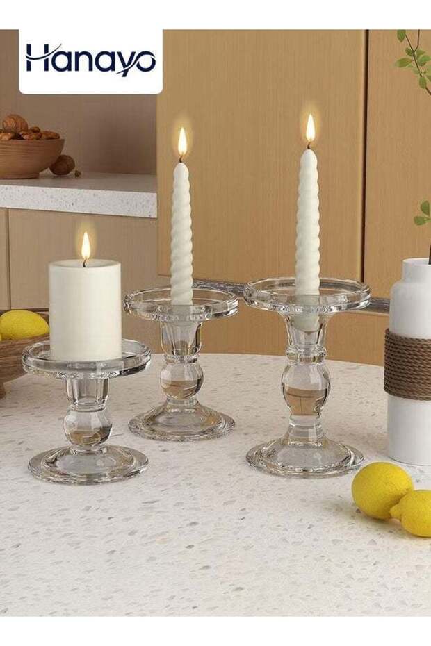3 Pcs Glass Candlesticks Elegant Candle Holders for Pillar Candles and Tealights Candle Perfect for