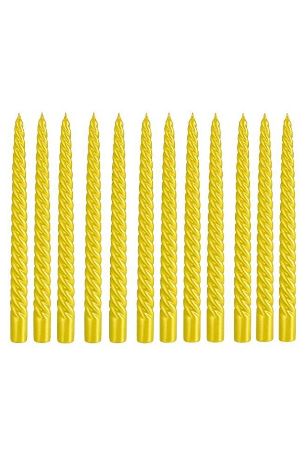Spiral Metallic Taper Candles, Wax – Gold, Set of 12