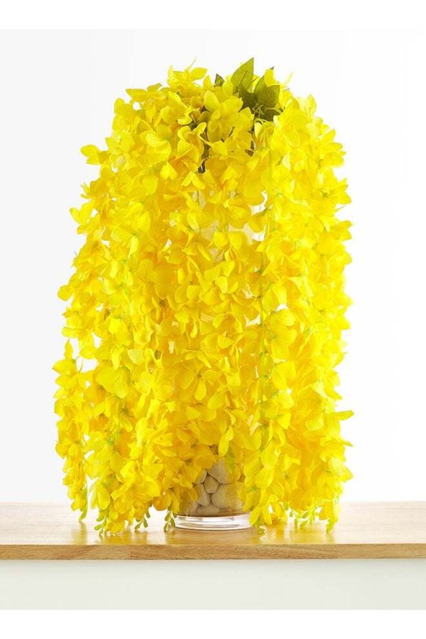 Hanging Wisteria 3pc Flower Stick – Yellow | 84cm Artificial Flower Bunch | Ideal for Wedding, Livi