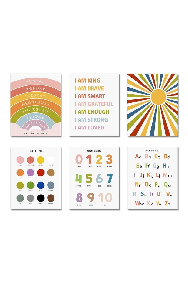 LIYAOLI Alphabet Poster for Toddlers Playroom Decor 8 x10 Inch Art Print Unframed Set of 6 Alphabet