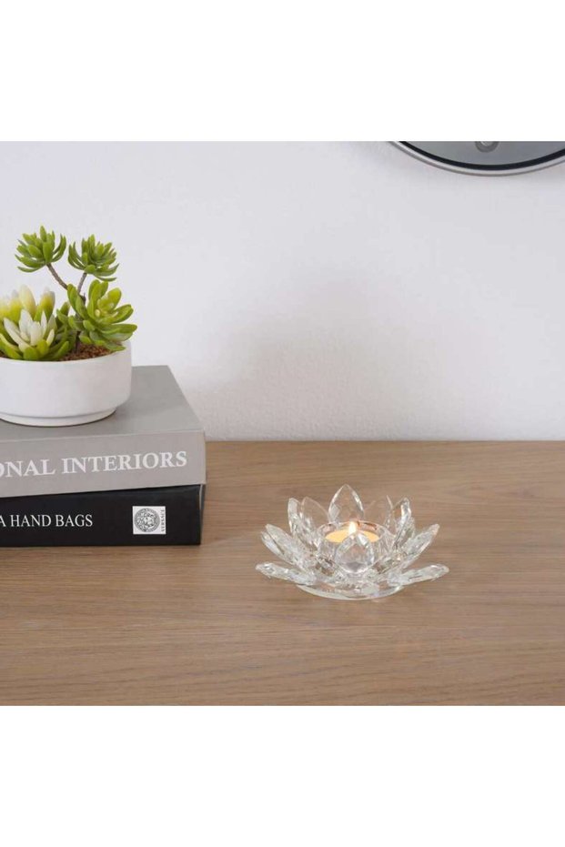 Lotus Crystal Tealight Holder 12x12x4.6cm- Clear - 112HHT9900357
