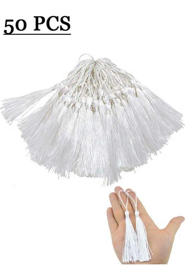 50 Pieces White Silk Handmade Soft Tassel Silk Thread Bookmark Tassel with Rope Loop for Home Decor