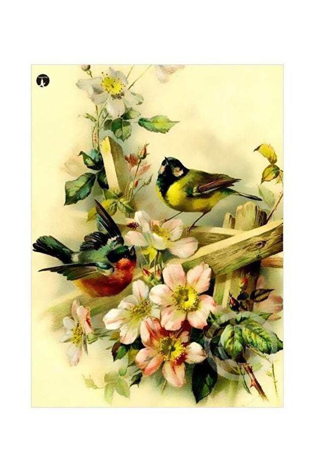 Flowers And Birds Themed Decorative Metallic Plate Beige/Green/Peach 20x15cm