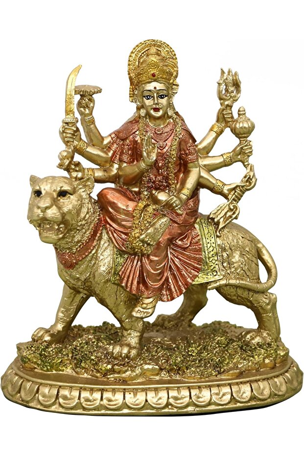 5.7" H Hindu Durga Goddess Statue Durga Idol on Tiger Durga Murti Diwali Gifts Pooja Item Home Temp