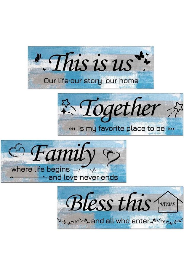ARS Wall Art for Living Room,Blue and Grey 4 Pieces This Is Us Family Wall Decor for Bedroom Living