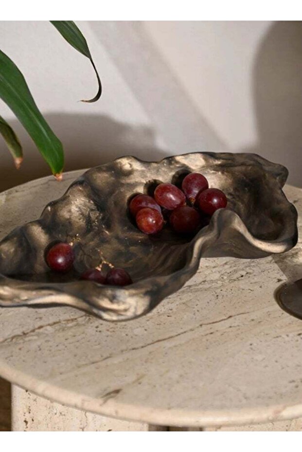 Muun Home Bronze Gold Kai Organic Bowls | Handmade Decorative Marble Dust Bowls with Food-Safe Coat