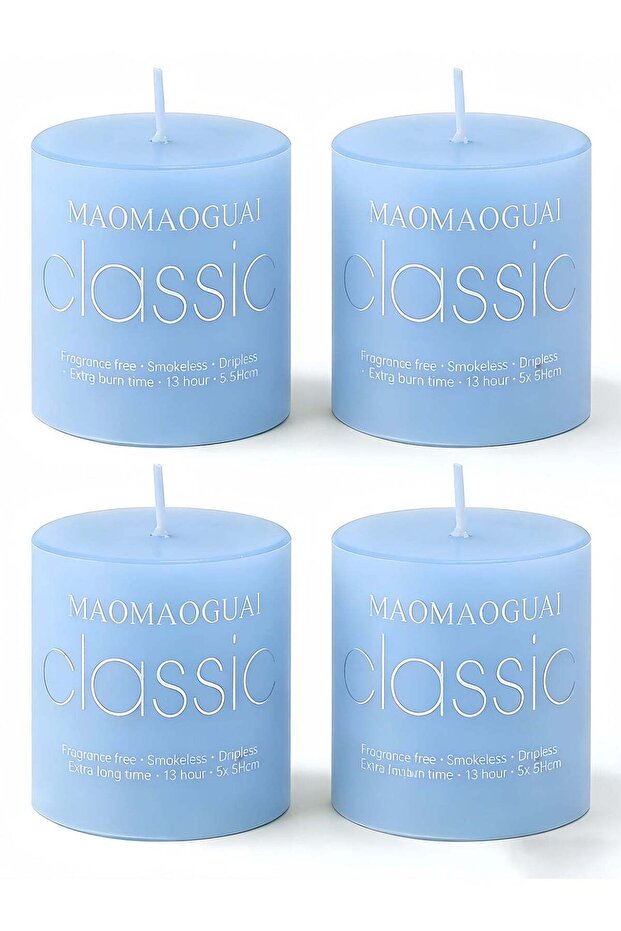 4 Pack Blue Ocean Scented Candles, Smokeless Dripless Pillar Candles, 13 Hours Long Burning Fragran