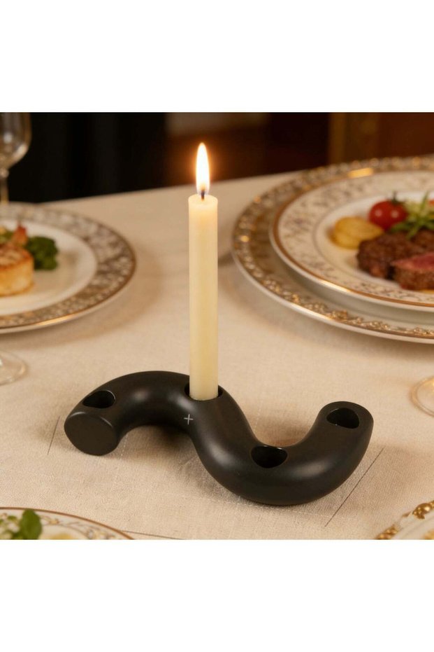 Black Curved Ceramic Candelabra 4 Holders, Candle Holder Table Centerpiece, Ramadan Eid Decor, Wedd