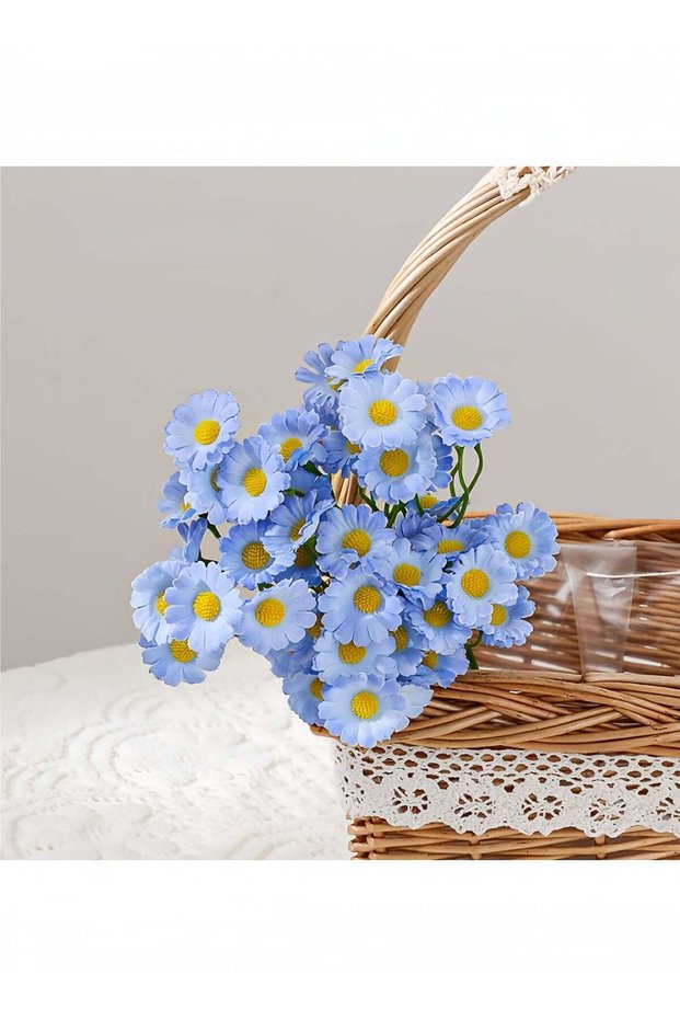 Artificial Fake Flowers, 6 Bundles Blue Daisy Fake Flowers Outdoor UV Resistant Artificial Daisies