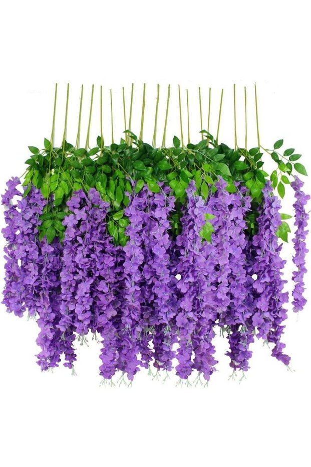 12pcs Artificial Wisteria Flowers 3.6 Feet/Piece Purple Dense Artificial Fake Wisteria Vine Ratta H