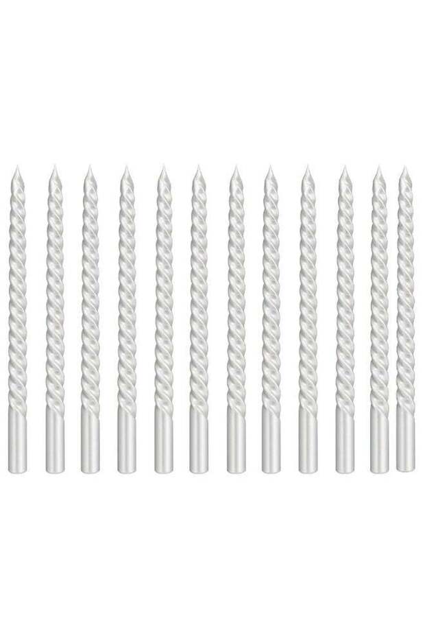 Spiral Metallic Taper Candles, Wax – Silver, Set of 12
