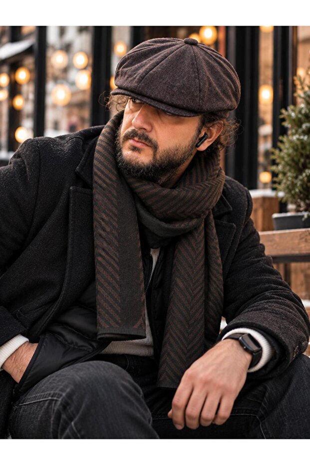 Cushioned Fabric English Cap + Polyviscon Scarf Stylish Combination Set (190*32)