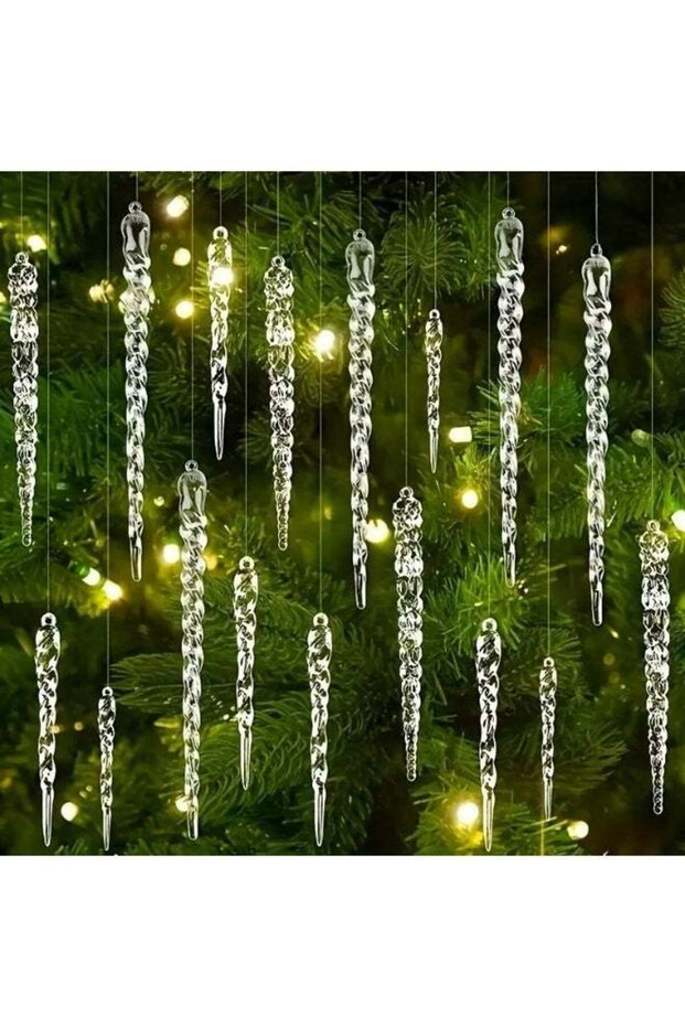 12pcs Christmas Tree clear Icicles Pendant Ornament- Classic Style Plastic Holiday Decor for Chris