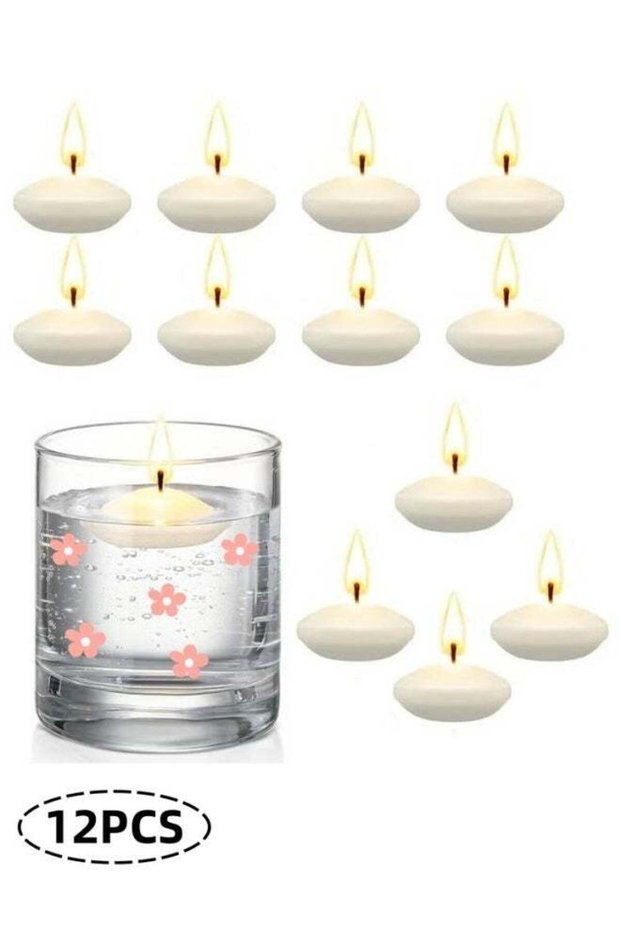 12 Pcs 1.5 Inch Unscented White Floating Candles Warm Tealights For Wedding Party Centerpieces Deco