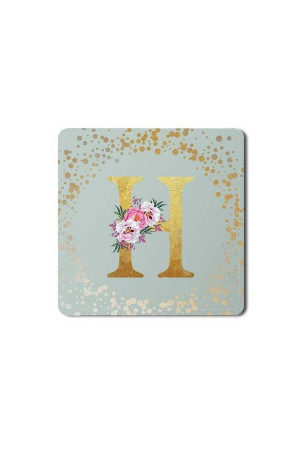 2 Pack Designer Leather Coasters Mat for Beverage Drinks- Custom Monogram Initial Letter Floral Pat