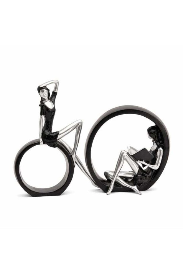 BERAM Large& Small Black and Silver Round Dual Decor Modern Abstract Resin Circle Sculpture Elegant