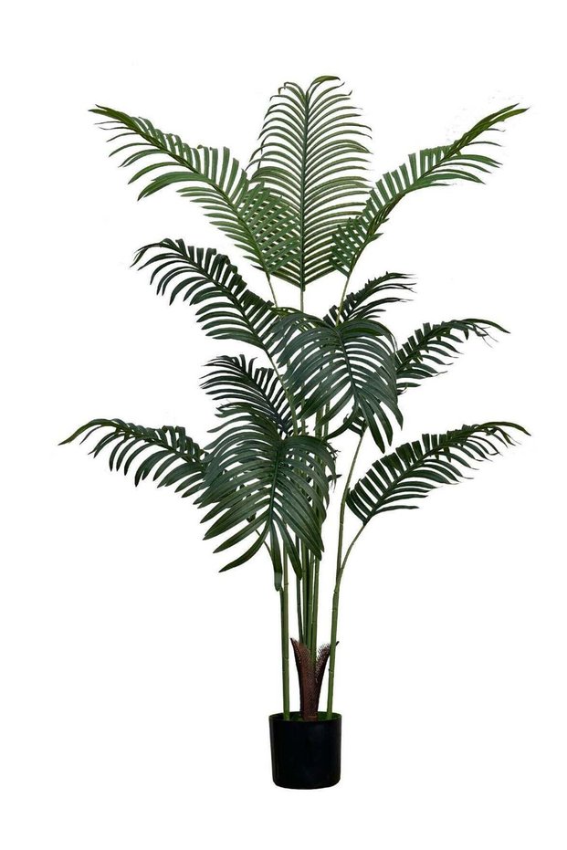 Artificial Palm Tree - Fake Tree with White Tall Planter - Faux Tropical Areca Floor Plant in Pot -