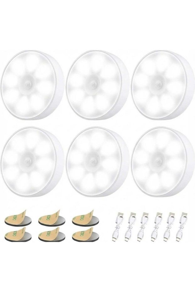 6-Piece Wireless Battery-Powered LED Night Motion Sensor Light, White, Motion Sensor Dimensions 8.