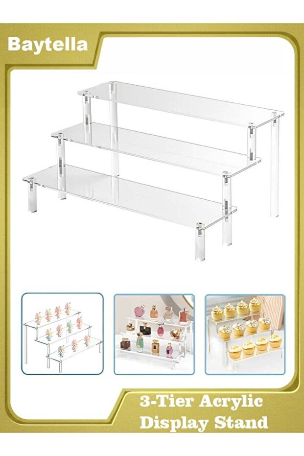 3-Tier Clear Acrylic Display Riser Shelf, Tiered Display Stand for Figures, Perfume & Makeup Organi