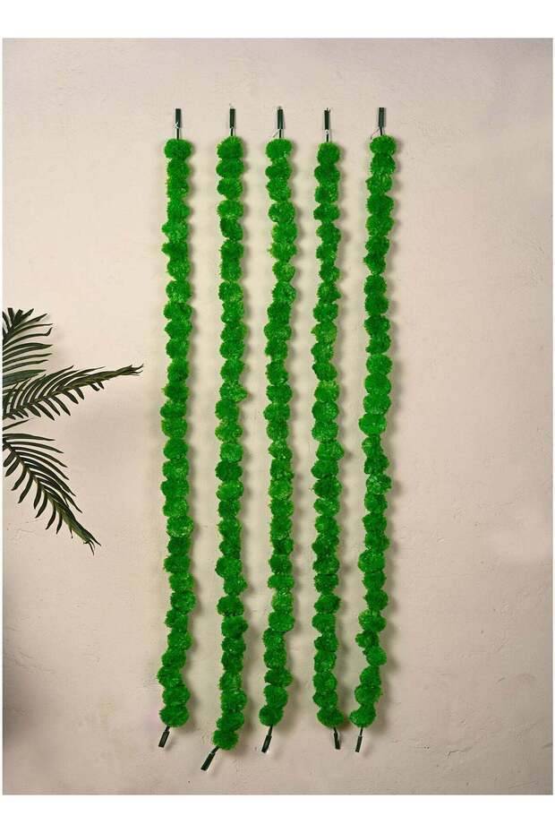 Madhoor Flower Pompom Marigold Decorative Latkan Door Hanging Green for Diwali, Weddings & Festive