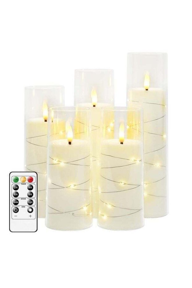 Flameless LED Candles with Timer 5 Pc Flickering Flameless Candles for Romantic Ambiance and Home D