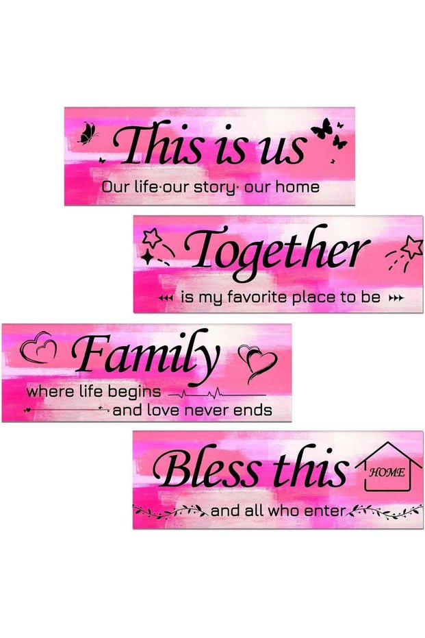 ARS Wall Art for Living Room,Pink 4 Pieces This Is Us Family Wall Decor for Bedroom Living Room,Rus