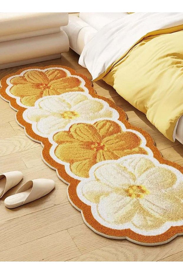 Rectangular carpet, yellow gradient flower carpet, (120x50cm) imitation cashmere, non slip material