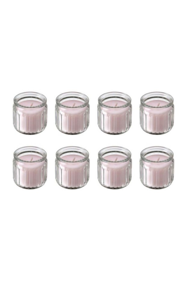 8-Piece Scented Glass Candle Set – Pink Floral, Pale Pink, 12-Hour Burn