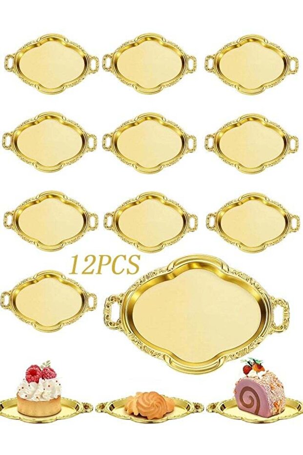 12 Pcs Oval Mini Baroque Dessert Display Tray, Elegant Plastic Small Serving Tray & Cake Candy Plat
