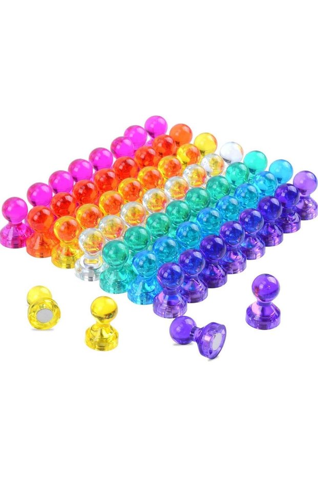 50 Pcs Push Pin Magnets, Office Magnets, 7 Color Fridge Magnet