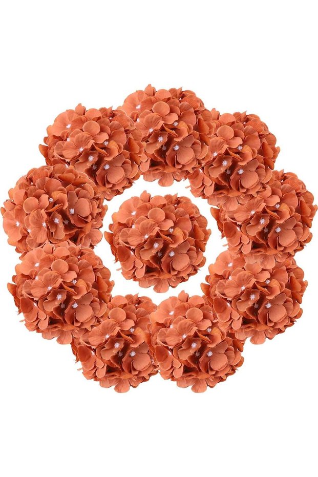 Orange Artificial Hydrangea Silk Flowers with Stems, Pack of 10