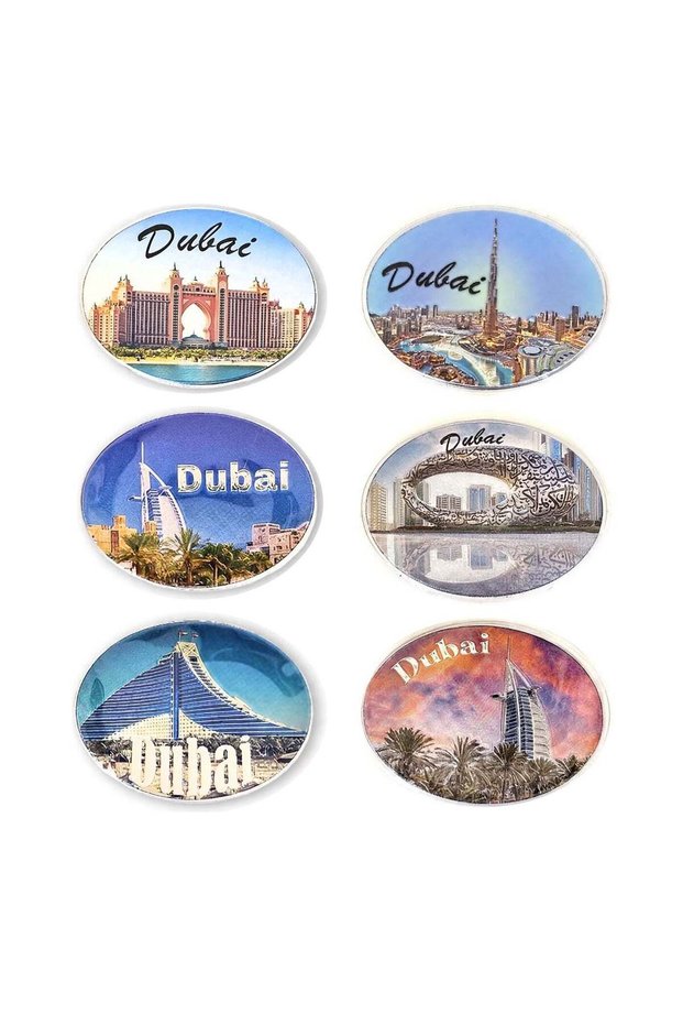 [6 pcs,] Fridge magnet Foil oval shape Souvenirs, Travellers Gift, Iconic Dubai landmarks 60 X 48