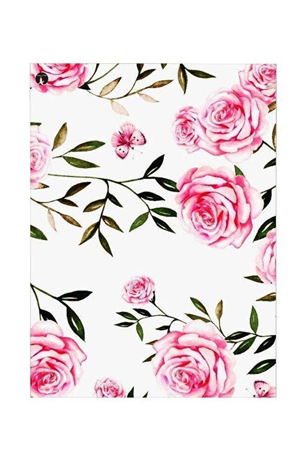 Rose Themed Metallic Plate White/Pink/Green 20x15cm