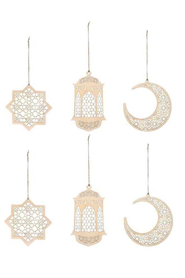 6 Pcs Wood Ramadan Decorations Eid Decorations Islam Mubarak Wooden Ornaments Mubarak Hanging Hollo