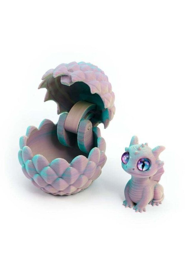 3D Printed Articulated Baby Dragon and Egg Set - Desktop Figurine Collectible Model