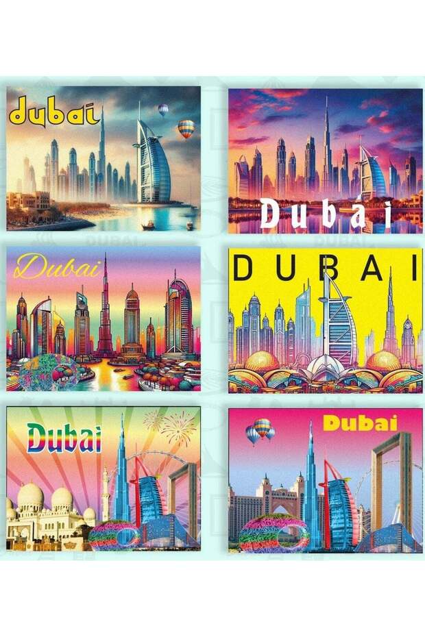 6pcs Foil Fridge Magnet Set Dubai in premium metallic finish, showcasing Dubai cultural landmarks—i