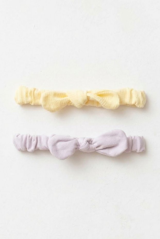 Baby Girl Bow Hair Band Bandana Set of 2 0-2 Years Old 100% Cotton Openwork Combed Cotton and Interlock