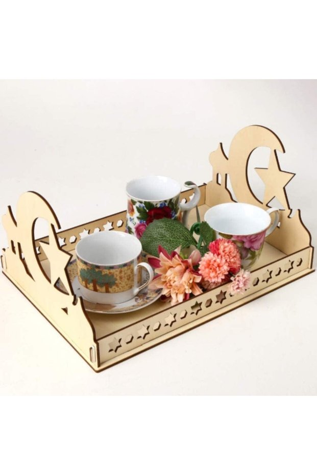 ARS® Ramadan Wood Tray with Moon and Star Design for Eid Mubarak Celebrations