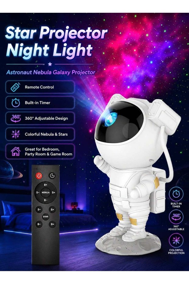 Astronaut Star Projector Night Light with Remote Control, Timer & 360° Adjustable Nebula Galaxy Pro