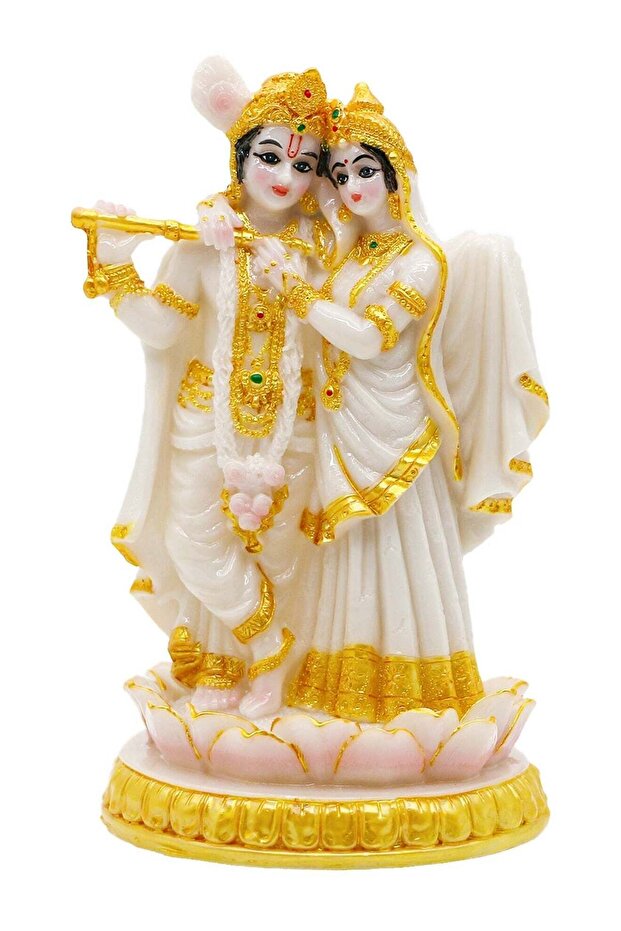 Hindu Radha Krishna Idols Statue- 5.7”H Marble Look Indian God Krishna Radha Sculpture for Diwali P
