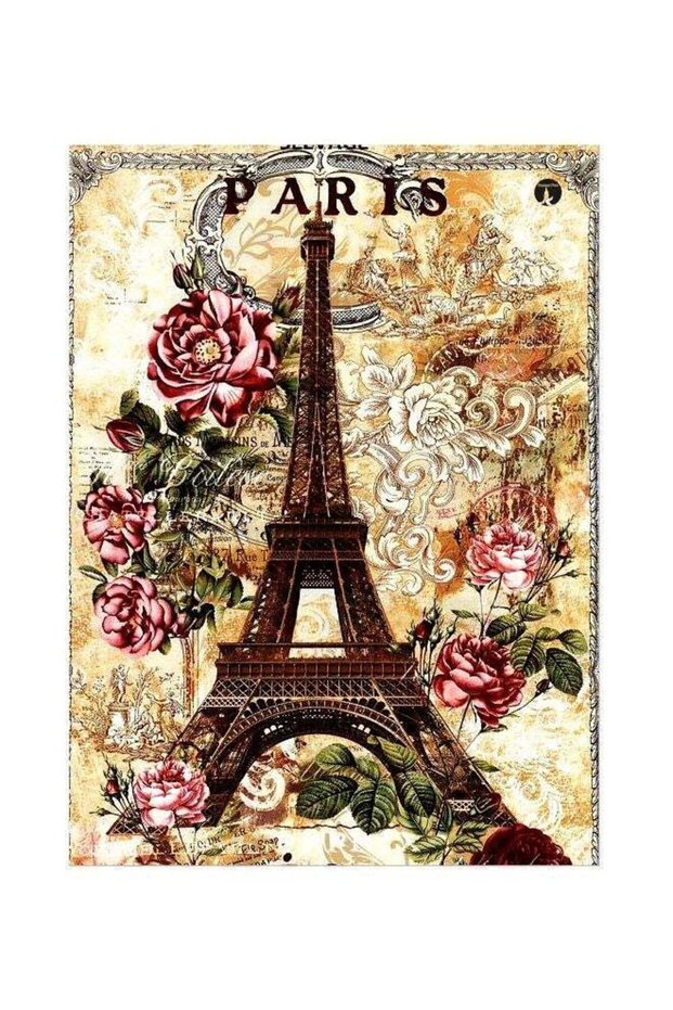 Paris Themed Decorative Metallic Plate Beige/Pink/Brown 20x15cm