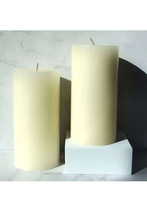 Set of 2 Ivory Pillar Candles| 3 x 6 inch | Unscented & Dripless Candles for Decor, Events, Restaur