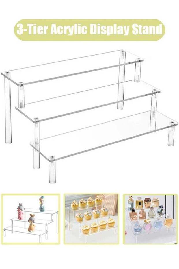 Acrylic Display Risers, 3 Tier Perfume Stand Organizer, Clear Cupcake Stand Holder, Large Shelf Ris