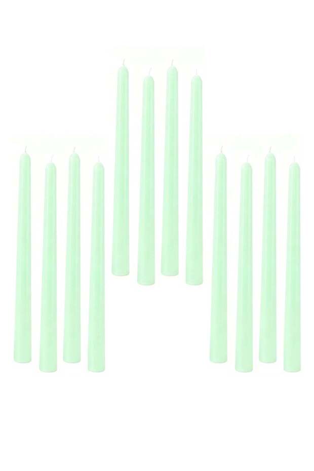 12 Pcs White-Green Taper Candles - 10 Inch 25cm 0.87 Inch 2.2cm Diameter Unscented Smokeless Driple