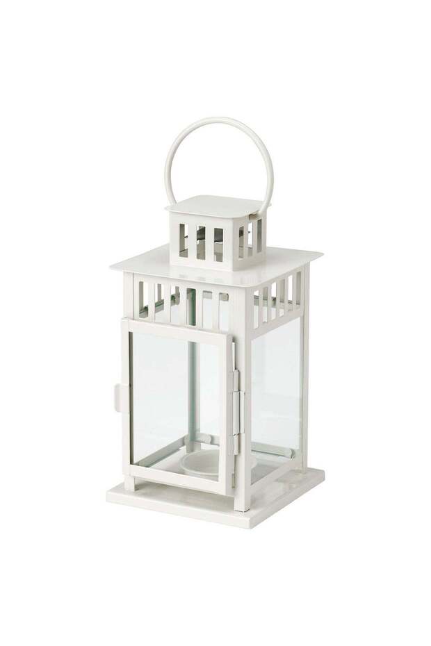 Tealight Lantern with Handle for Indoor/Outdoor Use, White Steel, 20 cm