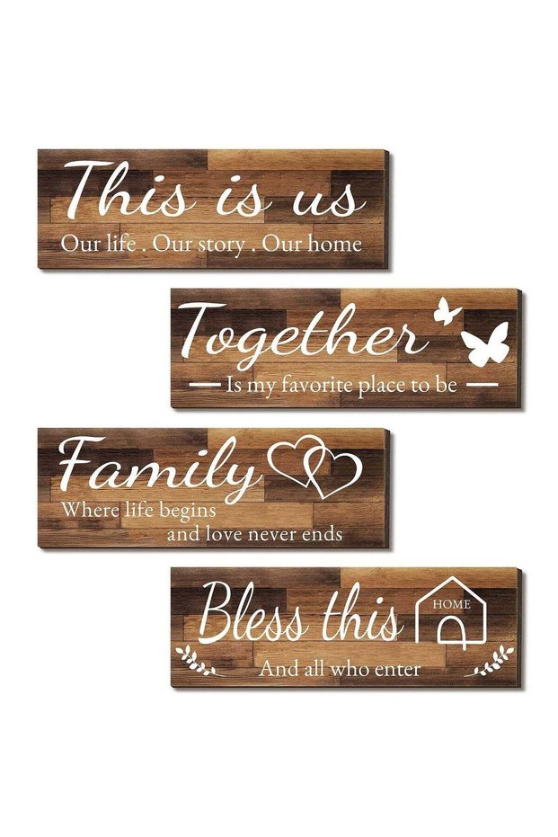ARS® 4 Pieces Home Wall Signs - This is Us, Together, Family, Bless This Home - Farmhouse Wall Deco
