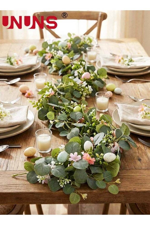 Artificial Flowers Garland,Realistic Artificial Garland with colorful Eggs Artificial Greenery Euca