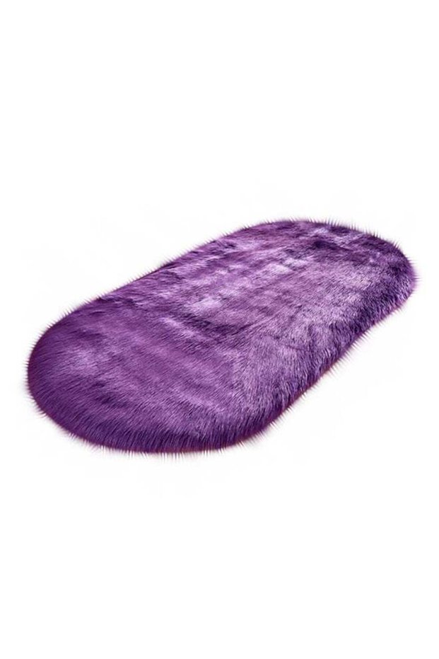 Oval Shape Soft Fluffy Area Rugs Purple 40x60cm