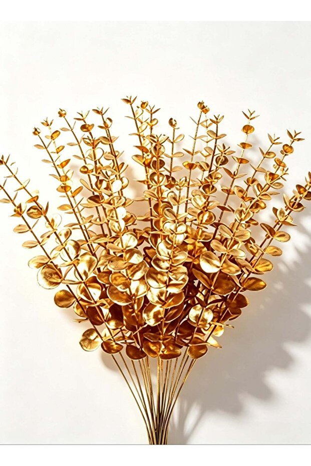 24 Pcs Artificial Gold Eucalyptus Stems, Plastic Faux Eucalyptus Greenery Branches, Realistic Fake